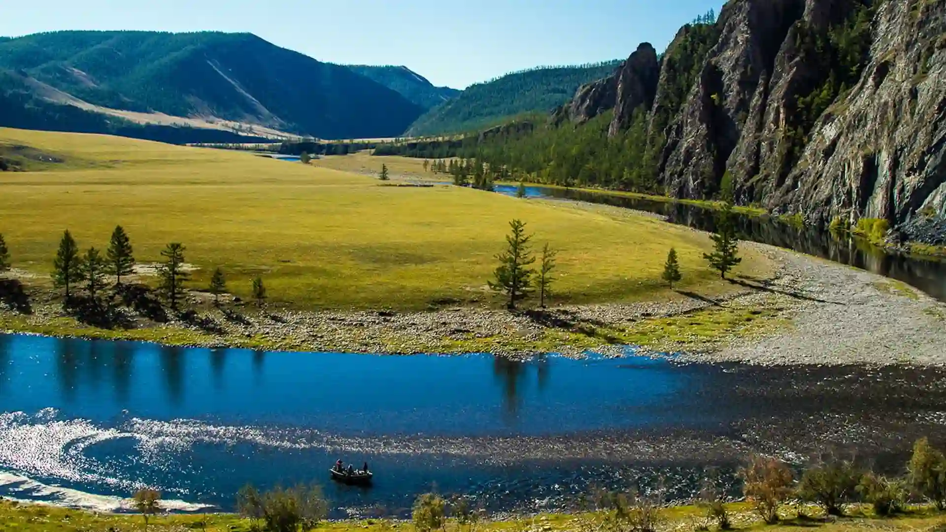 Beautiful Scenery Taimen fly fishing trips in Western Mongolia.