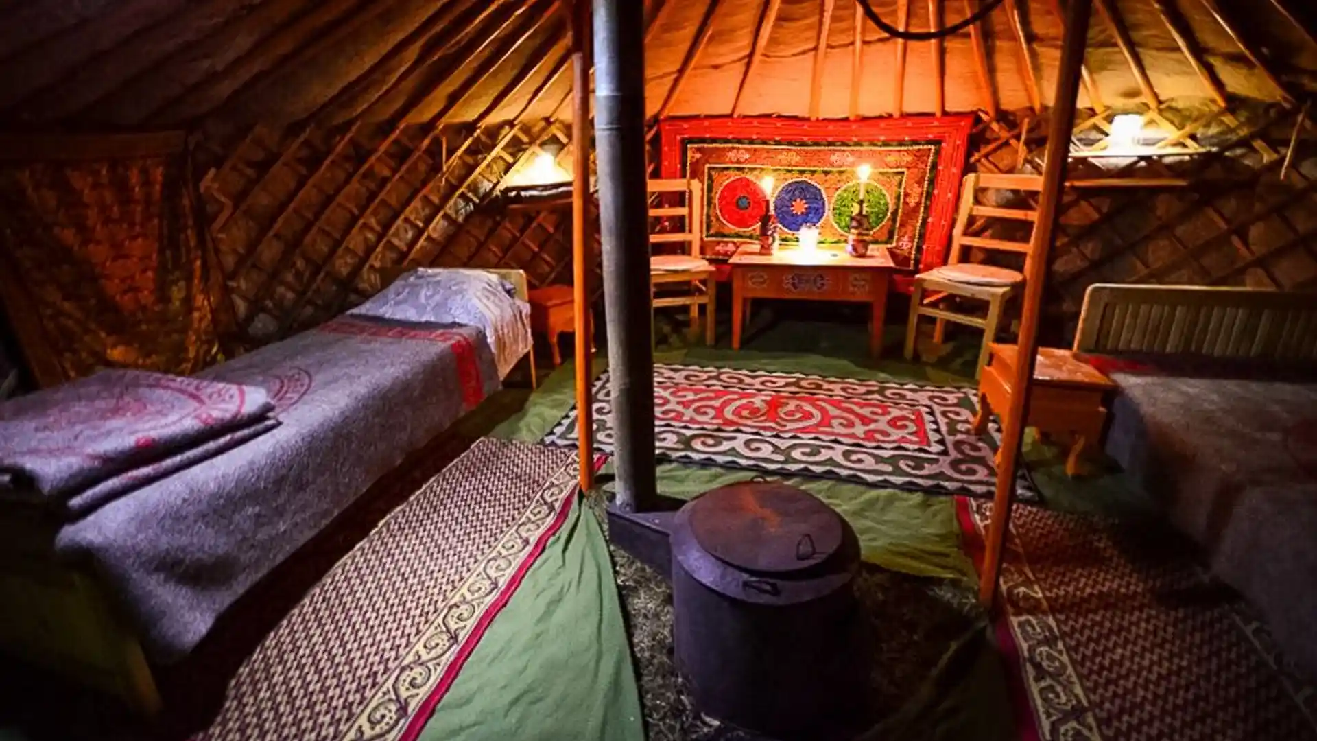 Ger Interior Interior of Teepee shows comfortable accommodations on this special flyfishing river in western Mongolia